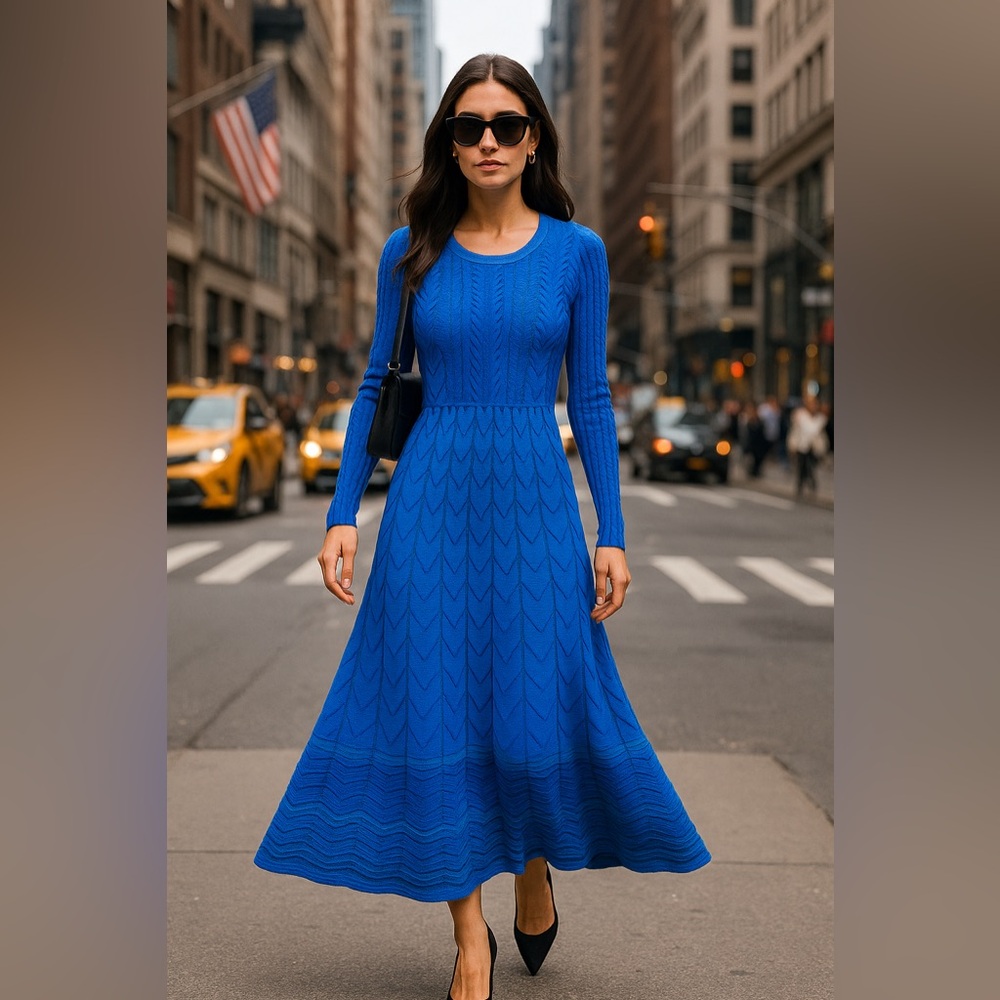 M Missoni Blue Chevron Knit Fit & Flare Dress (Size S/M)